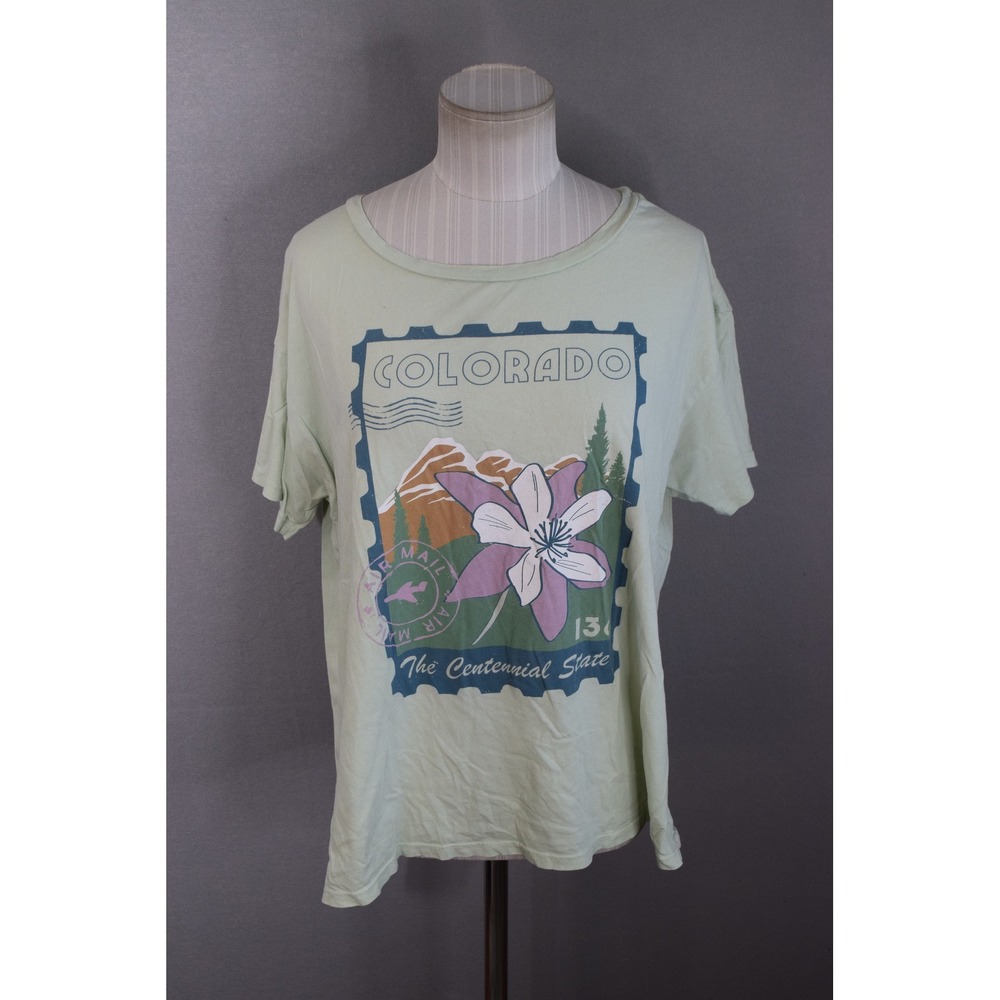 Midnight Rider Anthropologie Tee M Green Colorado Graphic Stamp Women Shirt